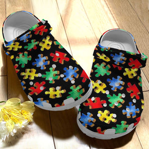 Clog Autism Personalize Clog, Custom Name, Text, Fashion Style For Women, Men, Kid, Print 3D Whitesole Autism Puzzle - Love Mine Gifts