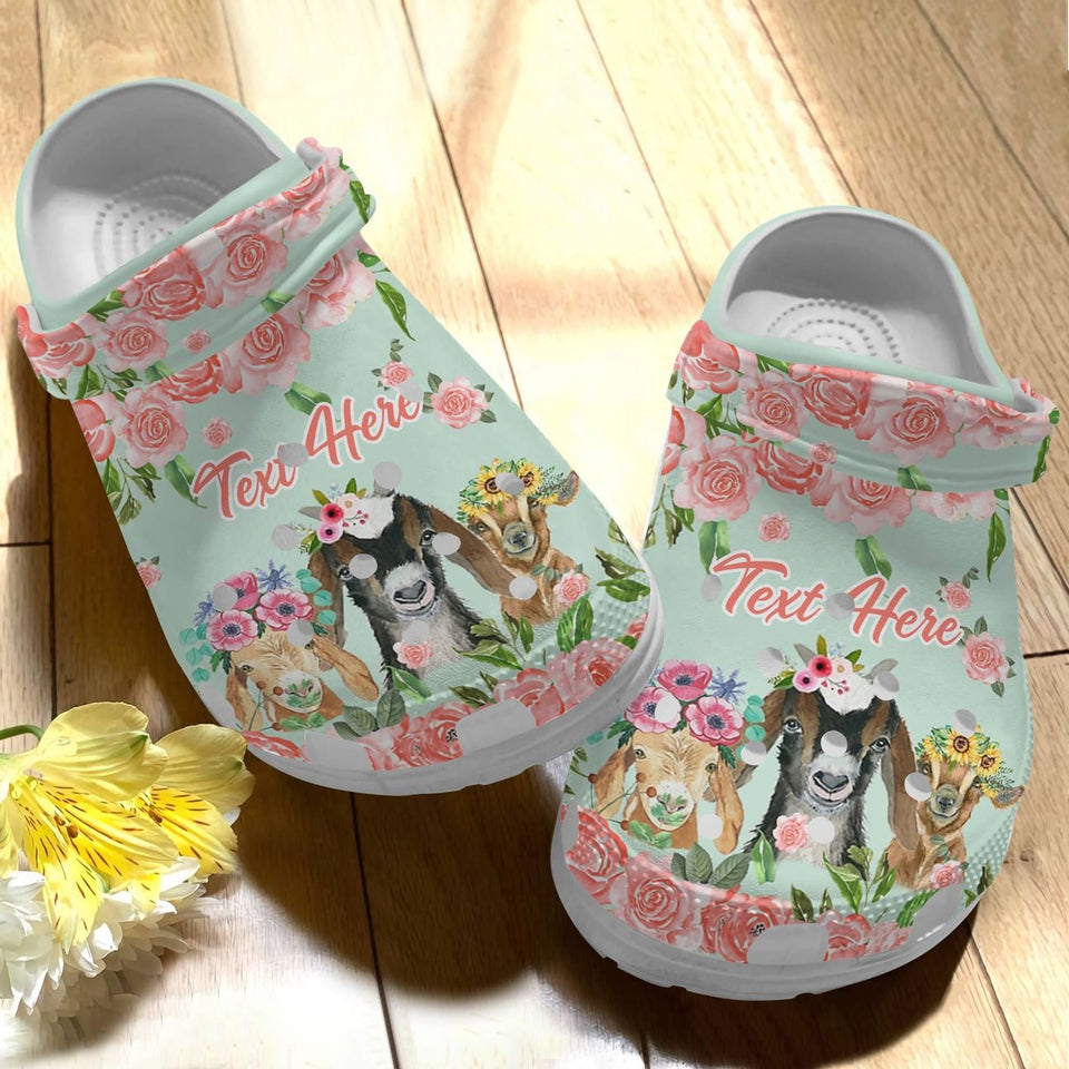 Clog Goat Personalize Clog, Custom Name, Text, Fashion Style For Women, Men, Kid, Print 3D Whitesole Flowers - Love Mine Gifts