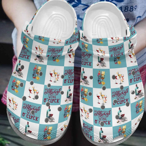 Wine Personalize Clog, Custom Name, Text, Fashion Style For Women, Men, Kid, Print 3D Whitesole It'S Always Wine O'Clock