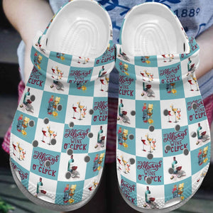 Wine Personalize Clog, Custom Name, Text, Fashion Style For Women, Men, Kid, Print 3D Whitesole It'S Always Wine O'Clock