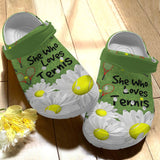 Clog Tennis Personalize Clog, Custom Name, Text, Fashion Style For Women, Men, Kid, Print 3D Whitesole She Loves Tennis - Love Mine Gifts