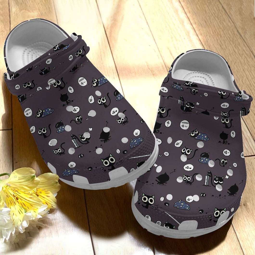 Black Cat Personalize Clog, Custom Name, Text, Fashion Style For Women, Men, Kid, Print 3D Whitesole Pattern