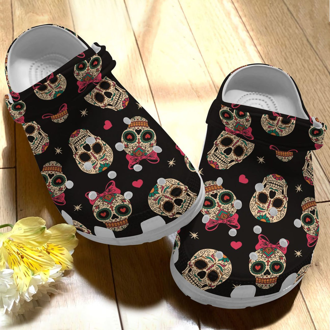 Clog Skull Personalize Clog, Custom Name, Text, Fashion Style For Women, Men, Kid, Print 3D Sugar Skull Pattern - Love Mine Gifts
