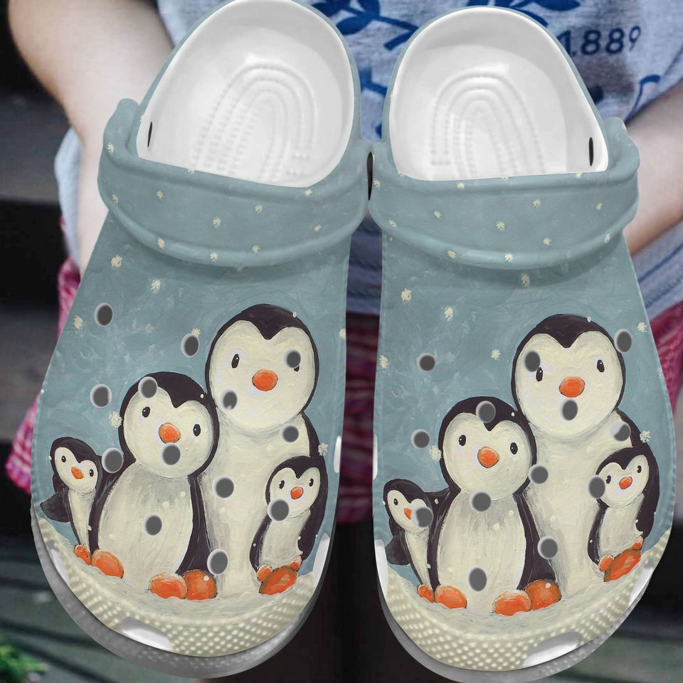 Clog Penguin Personalize Clog, Custom Name, Text, Fashion Style For Women, Men, Kid, Print 3D Penguin Happy Family - Love Mine Gifts