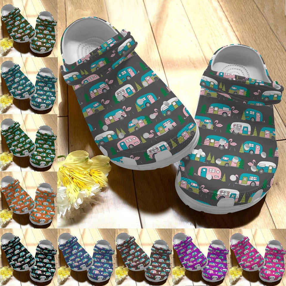 Clog Camping Personalize Clog, Custom Name, Text, Fashion Style For Women, Men, Kid, Print 3D Whitesole Love Camping Color Series - Love Mine Gifts