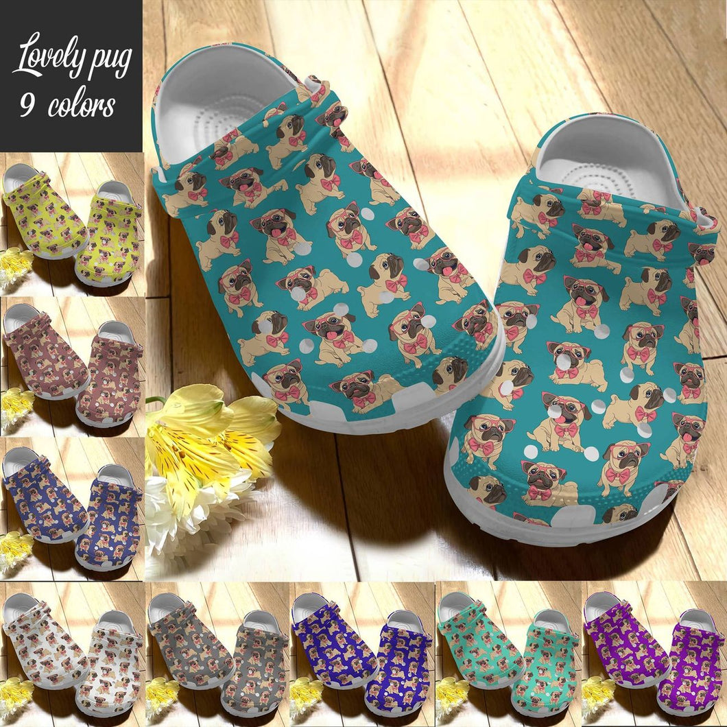 Clog Pug Personalize Clog, Custom Name, Text, Fashion Style For Women, Men, Kid, Print 3D Whitesole Lovely Pug Pattern - Love Mine Gifts