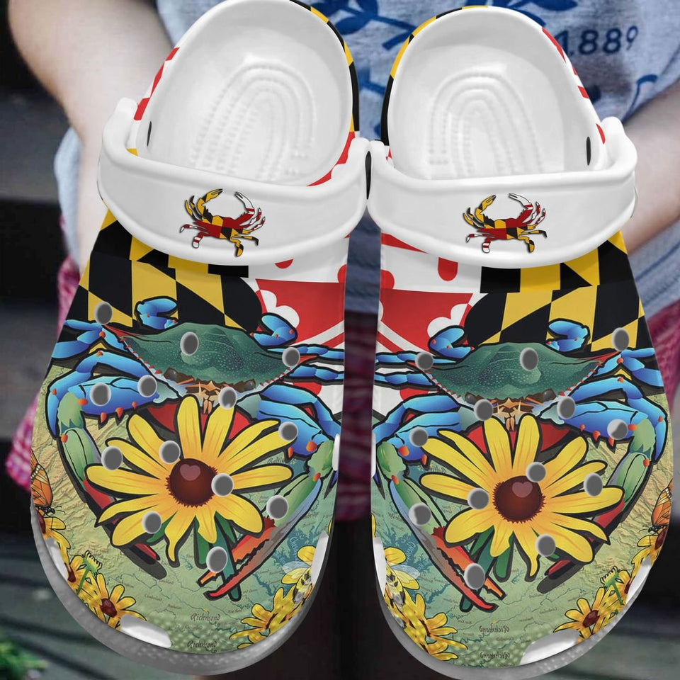 Clog Maryland Personalize Clog, Custom Name, Text, Fashion Style For Women, Men, Kid, Print 3D Whitesole Maryland Is My Pride - Love Mine Gifts