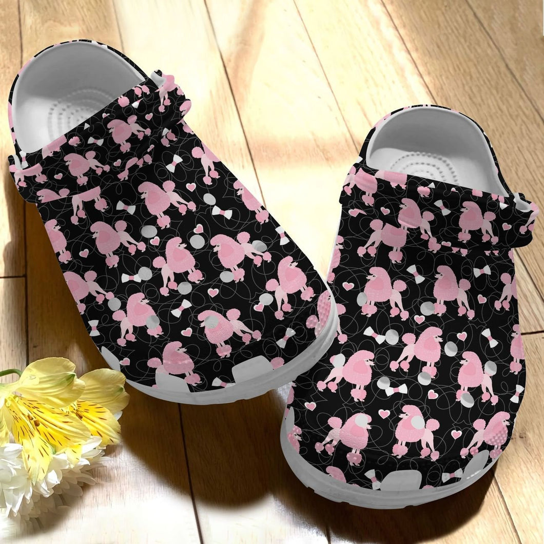 Clog Poodle Personalize Clog, Custom Name, Text, Fashion Style For Women, Men, Kid, Print 3D Whitesole Pretty Poodle - Love Mine Gifts