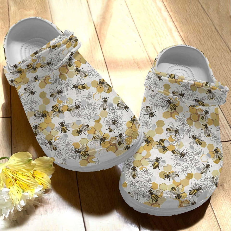 Clog Beauty Bee Personalize Clog, Custom Name, Text, Fashion Style For Women, Men, Kid, Print 3D - Love Mine Gifts