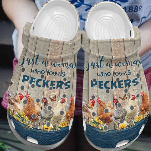 Clog Chicken Personalize Clog, Custom Name, Text, Fashion Style For Women, Men, Kid, Print 3D Just A Woman Who Loves Peckers - Love Mine Gifts