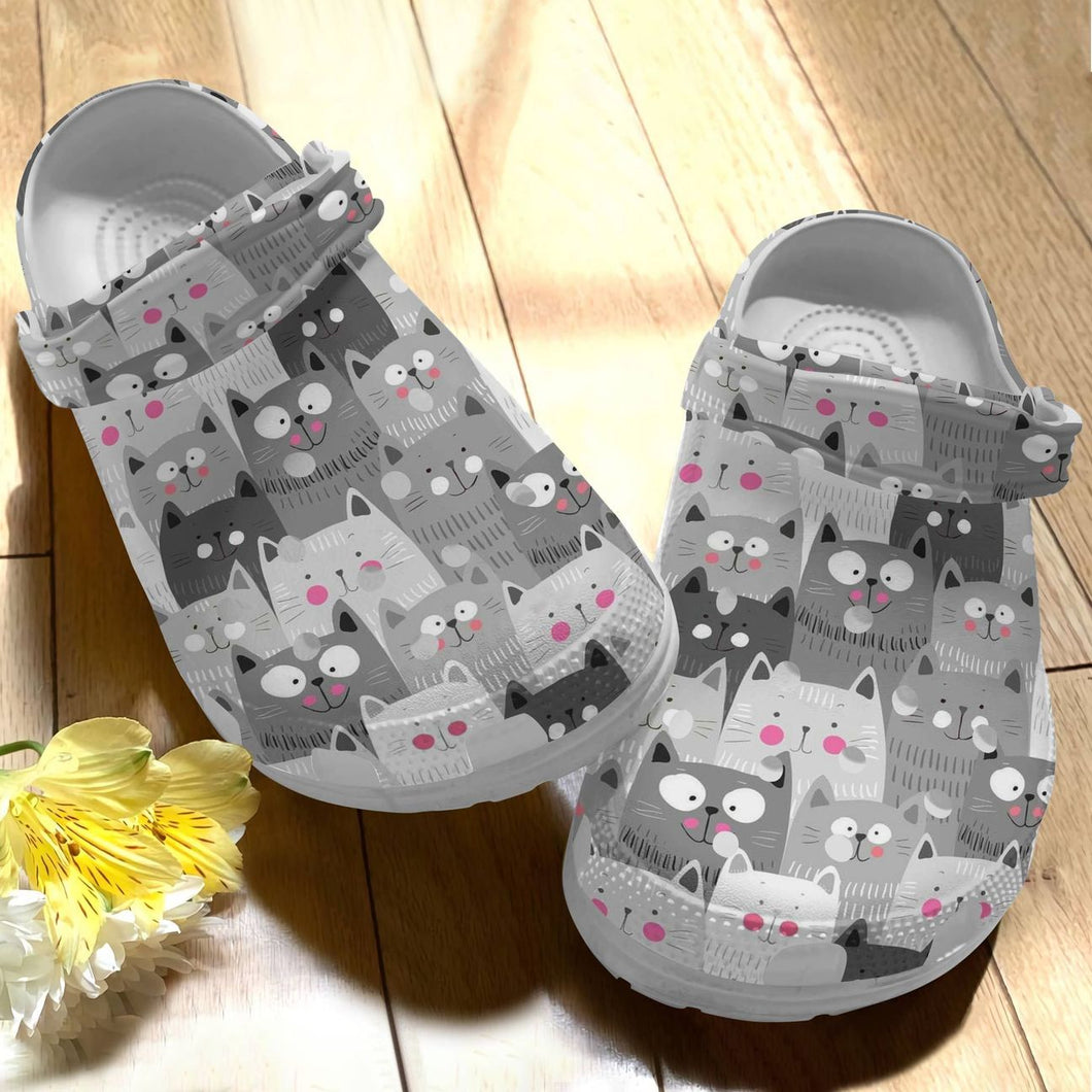 Cat Personalize Clog, Custom Name, Text, Fashion Style For Women, Men, Kid, Print 3D Whitesole Smiley Cats
