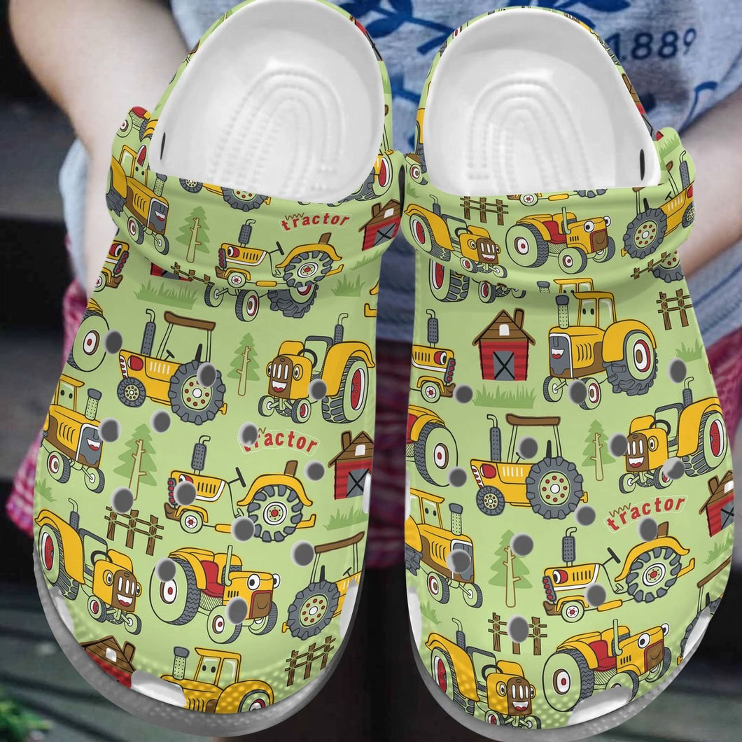 Clog Farmer Personalize Clog, Custom Name, Text, Fashion Style For Women, Men, Kid, Print 3D Whitesole Tractor - Love Mine Gifts