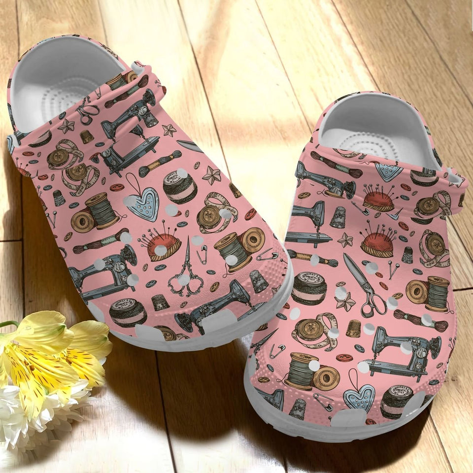 Sewing Personalize Clog, Custom Name, Text, Fashion Style For Women, Men, Kid, Print 3D Whitesole Sewing Lover