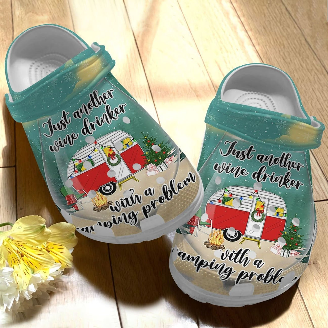 Camping Personalize Clog, Custom Name, Text, Fashion Style For Women, Men, Kid, Print 3D Whitesole Wine Drinker With Camping Problem