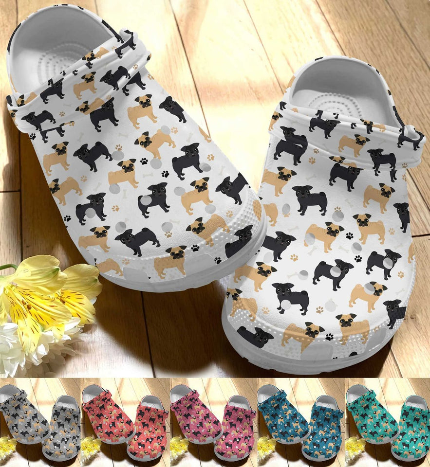Clog Pug Personalize Clog, Custom Name, Text, Fashion Style For Women, Men, Kid, Print 3D Whitesole Pug Pattern 3 - Love Mine Gifts