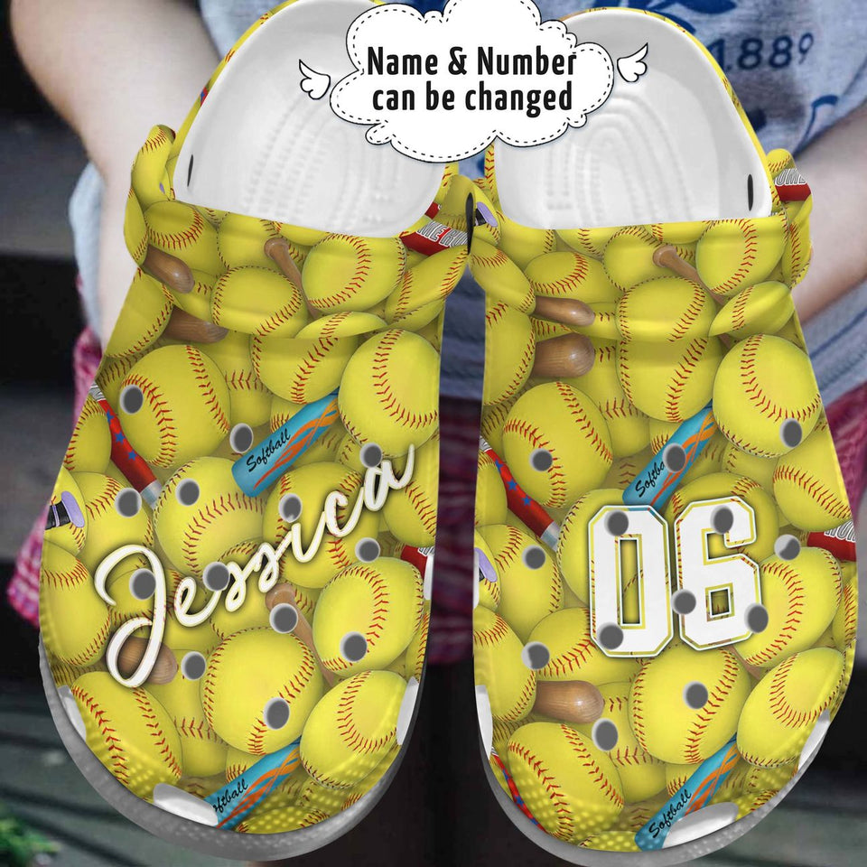 Clog Softball Personalized Personalize Clog, Custom Name, Text, Fashion Style For Women, Men, Kid, Print 3D Whitesole Softball Is Life - Love Mine Gifts