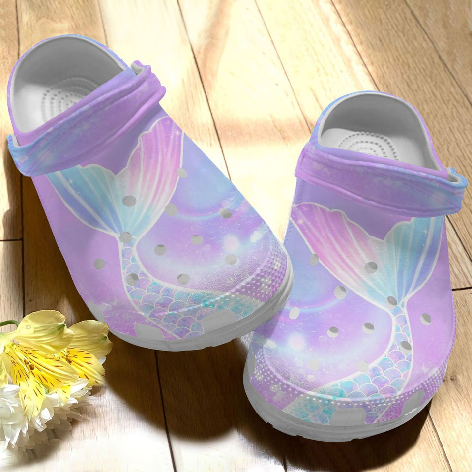 Clog Mermaid Personalize Clog, Custom Name, Text, Fashion Style For Women, Men, Kid, Print 3D Whitesole Magical Mermaid - Love Mine Gifts