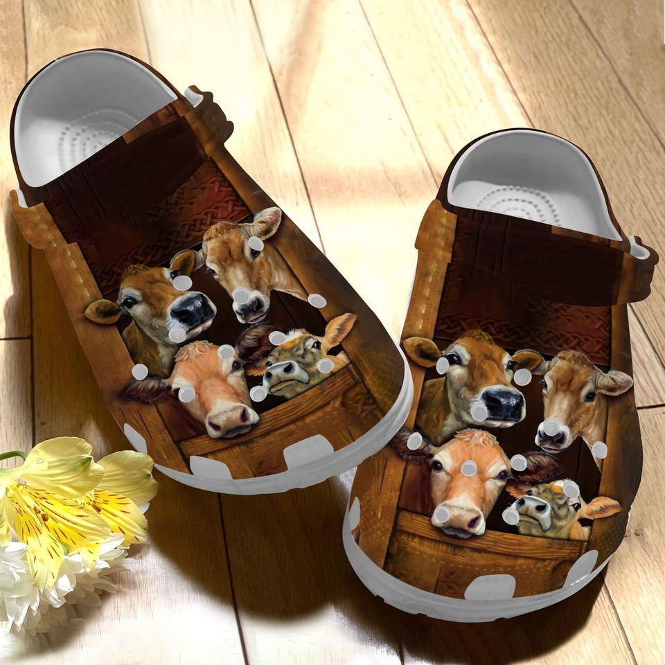 Clog Cow Personalize Clog, Custom Name, Text, Fashion Style For Women, Men, Kid, Print 3D Whitesole Four Cows - Love Mine Gifts