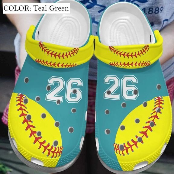 Clog Softball Personalize Clog, Custom Name, Text, Fashion Style For Women, Men, Kid, Print 3D Whitesole Softball Player Number - Love Mine Gifts