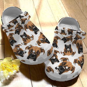 Clog Boxer Personalize Clog, Custom Name, Text, Fashion Style For Women, Men, Kid, Print 3D Whitesole Lovely Boxer Dog - Love Mine Gifts