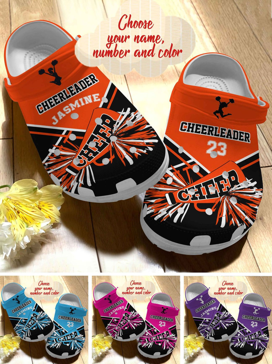 Clog Cheerleader Personalized Personalize Clog, Custom Name, Text, Fashion Style For Women, Men, Kid, Print 3D Colorful - Love Mine Gifts