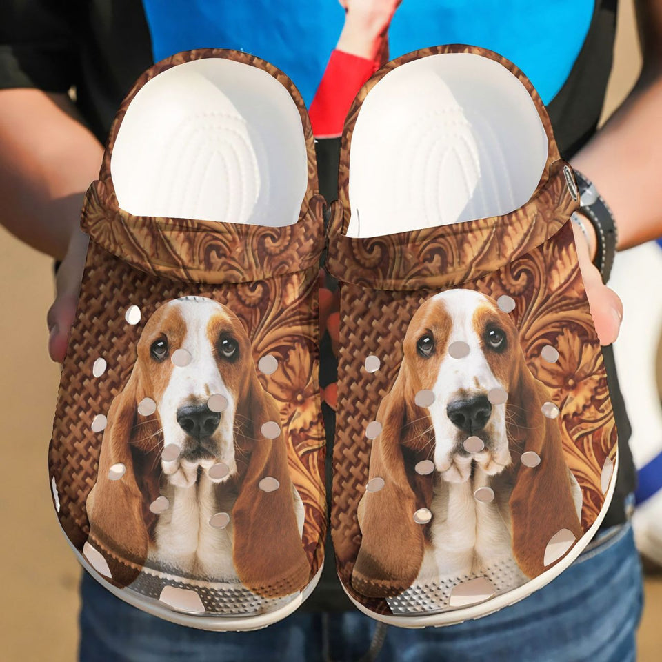 Basset Hound Personalized Clog, Custom Name, Text Tooling Basset Hound, Fashion Style For Women, Men, Kid, Print 3D