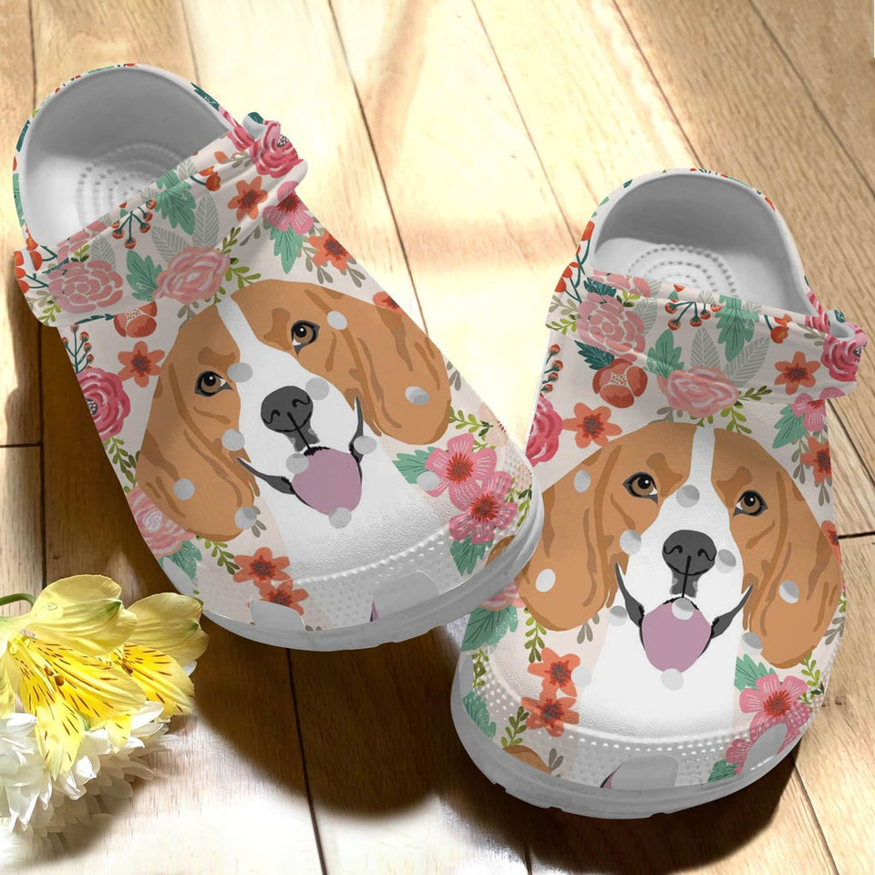 Clog Beagle Personalize Clog, Custom Name, Text, Fashion Style For Women, Men, Kid, Print 3D Floral Background - Love Mine Gifts