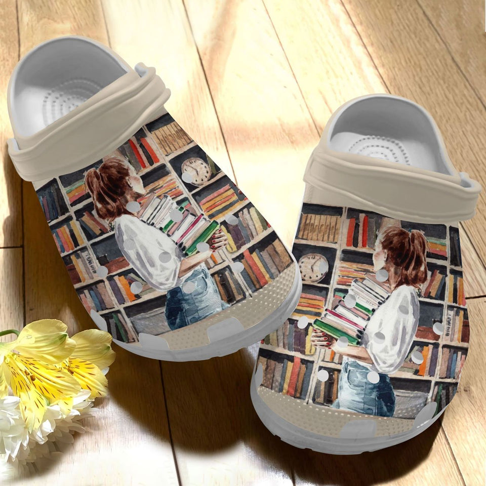 Clog Reading Personalize Clog, Custom Name, Text, Fashion Style For Women, Men, Kid, Print 3D Reading Girl - Love Mine Gifts
