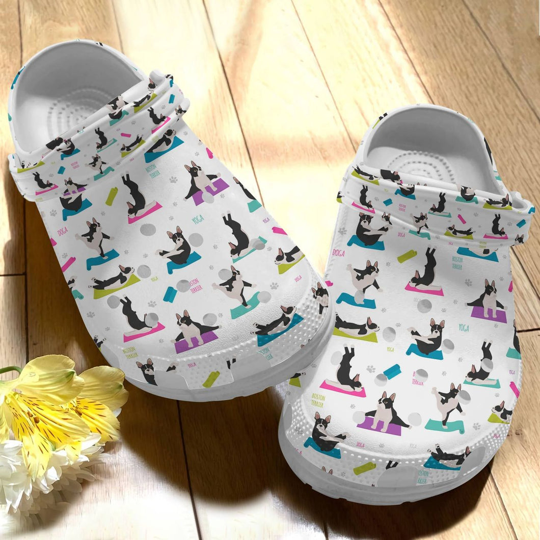 Clog Boston Terrier Personalize Clog, Custom Name, Text, Fashion Style For Women, Men, Kid, Print 3D Whitesole White Pattern - Love Mine Gifts