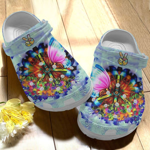 Clog Hippie Personalize Clog, Custom Name, Text, Fashion Style For Women, Men, Kid, Print 3D Whitesole Happy Day - Love Mine Gifts