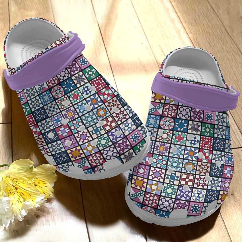 Clog Quilting Personalize Clog, Custom Name, Text, Fashion Style For Women, Men, Kid, Print 3D Whitesole Vintage Q - Love Mine Gifts