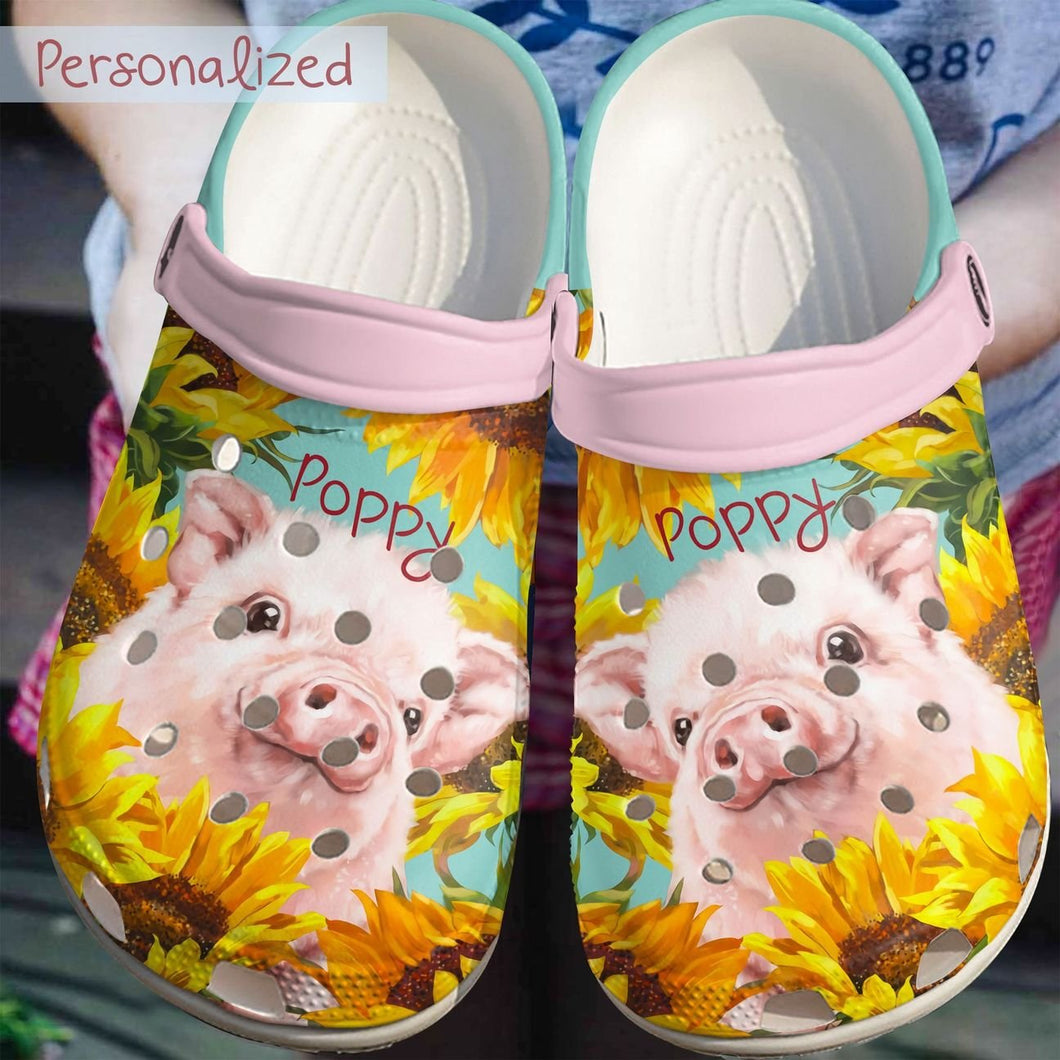 Pig Personalize Clog, Custom Name, Text, Fashion Style For Women, Men, Kid, Print 3D Personalized Girl In The Sun