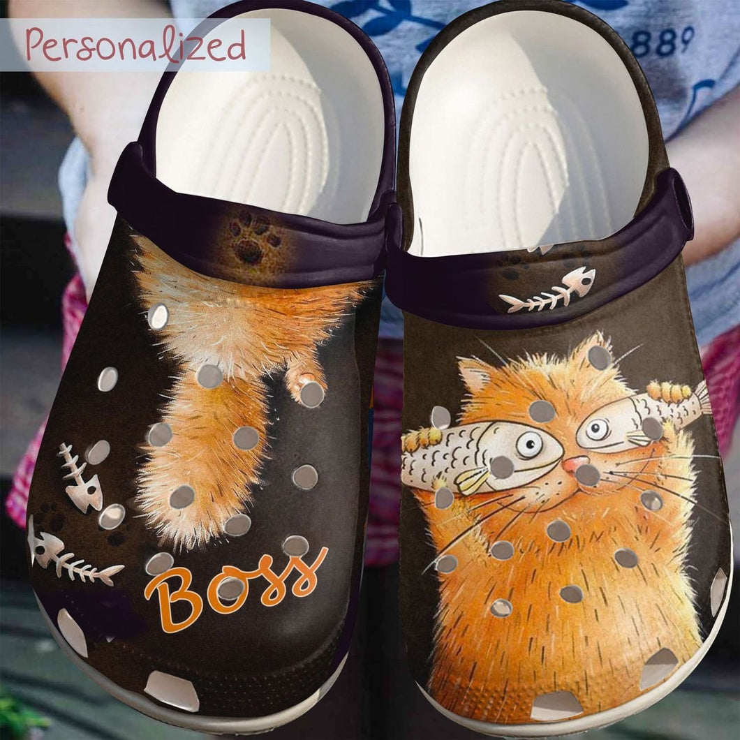 Clog Cat Personalize Clog, Custom Name, Text, Fashion Style For Women, Men, Kid, Print 3D Whitesole Personalized The Boss - Love Mine Gifts