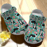 Clog Border Collie Personalize Clog, Custom Name, Text, Fashion Style For Women, Men, Kid, Print 3D Whitesole Floral Pattern - Love Mine Gifts