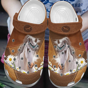 Clog Horse Personalize Clog, Custom Name, Text, Fashion Style For Women, Men, Kid, Print 3D Whitesole Daisy Horse - Love Mine Gifts