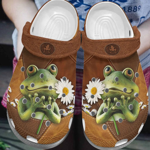 Clog Frog Personalize Clog, Custom Name, Text, Fashion Style For Women, Men, Kid, Print 3D Whitesole Daisy Frog - Love Mine Gifts