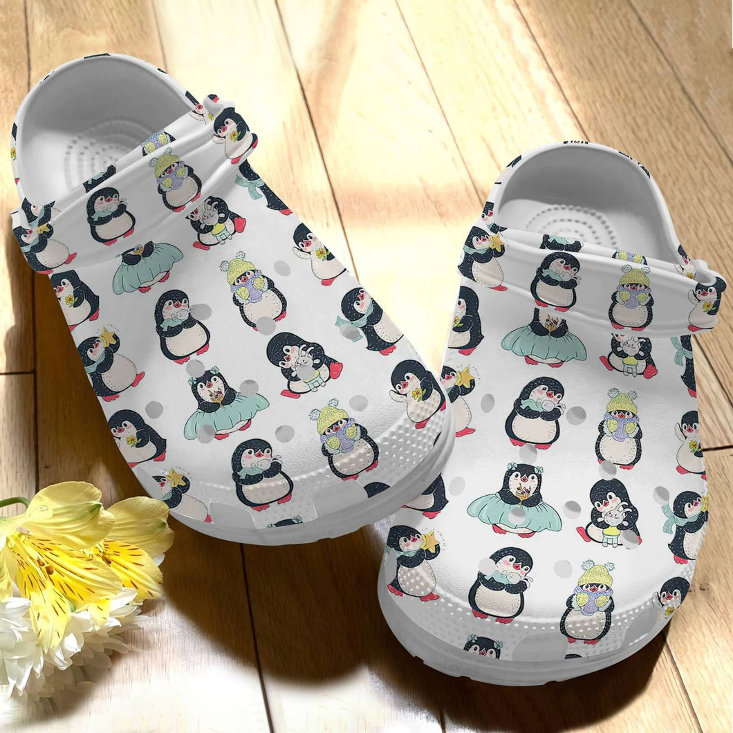 Clog Penguin Personalize Clog, Custom Name, Text, Fashion Style For Women, Men, Kid, Print 3D Whitesole Lovely Penguin - Love Mine Gifts