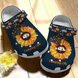Clog Camping Personalize Clog, Custom Name, Text, Fashion Style For Women, Men, Kid, Print 3D Whitesole Camping Life - Love Mine Gifts