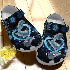 Clog Dolphin Personalize Clog, Custom Name, Text, Fashion Style For Women, Men, Kid, Print 3D Whitesole Blue Heart - Love Mine Gifts