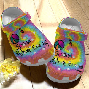 Clog Hippie Personalize Clog, Custom Name, Text, Fashion Style For Women, Men, Kid, Print 3D Whitesole Hippie Positive Energy - Love Mine Gifts