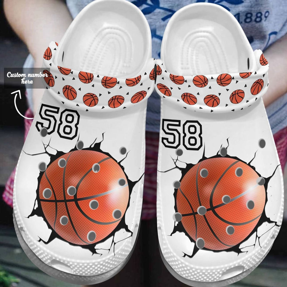 Clog Basketball Personalized Personalize Clog, Custom Name, Text, Fashion Style For Women, Men, Kid, Print 3D Whitesole Basketball Lover V2 - Love Mine Gifts