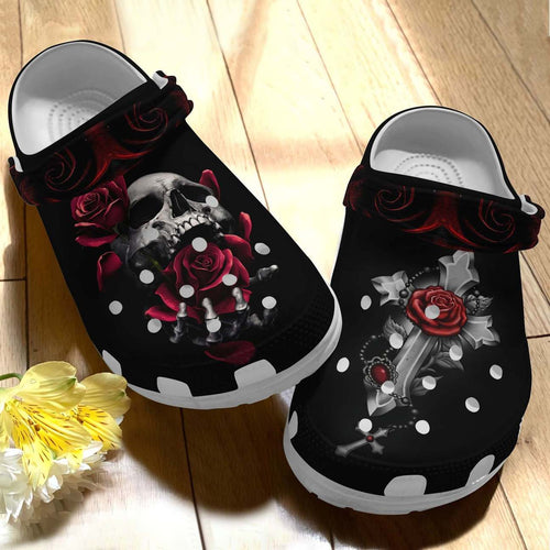Clog Skull Personalize Clog, Custom Name, Text, Fashion Style For Women, Men, Kid, Print 3D Whitesole Rose - Love Mine Gifts