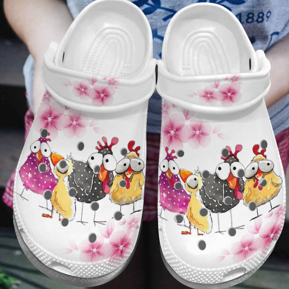 Clog Chicken Personalize Clog, Custom Name, Text, Fashion Style For Women, Men, Kid, Print 3D Whitesole Chickens Talk - Love Mine Gifts