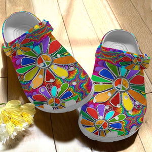 Clog Hippie Personalize Clog, Custom Name, Text, Fashion Style For Women, Men, Kid, Print 3D Hippie Gorgeous Flower - Love Mine Gifts