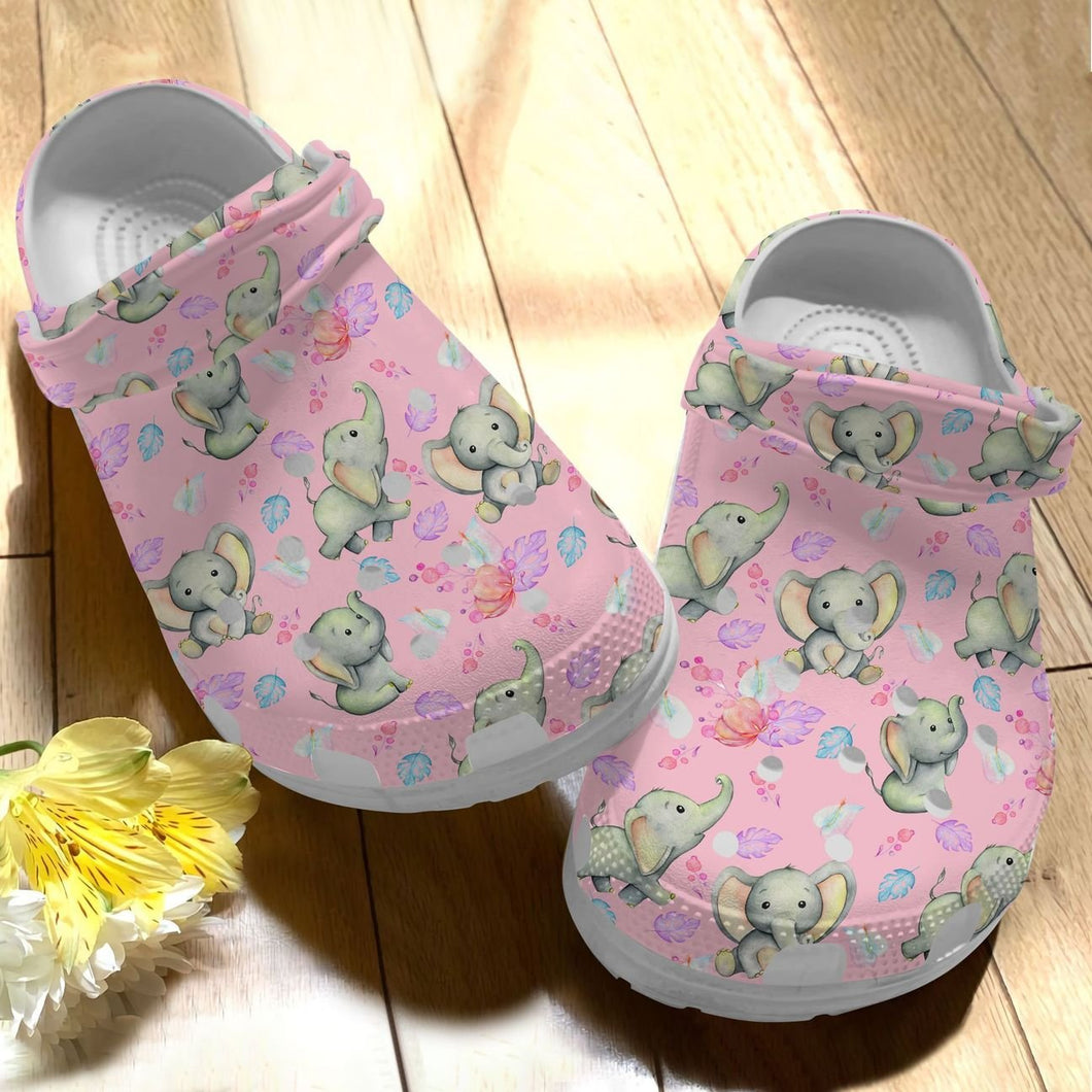 Elephant Personalize Clog, Custom Name, Text, Fashion Style For Women, Men, Kid, Print 3D Whitesole Cute Elephant V2