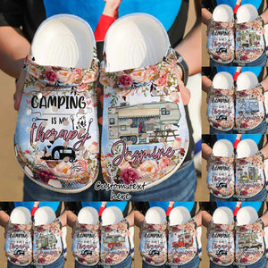 Clog Camping Personalized Clog, Custom Name, Text Camping Therapy Flower, Fashion Style For Women, Men, Kid, Print 3D - Love Mine Gifts