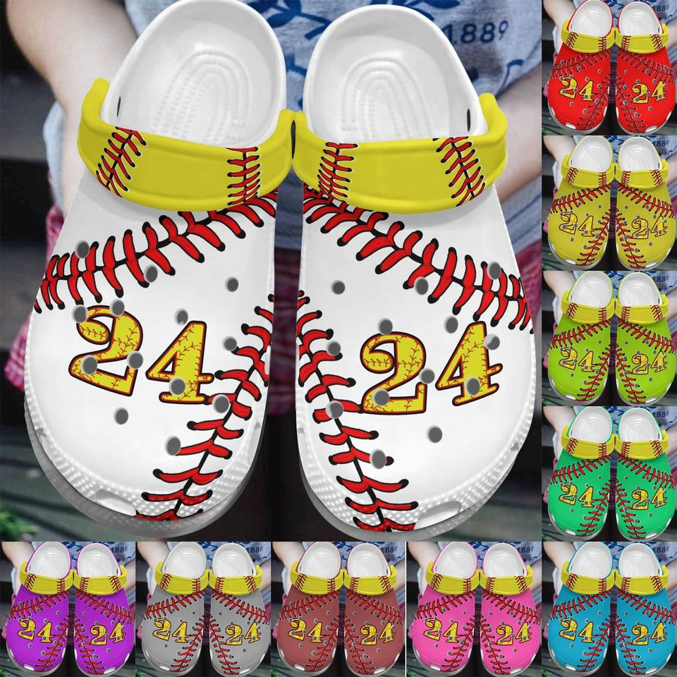 Softball Personalize Clog, Custom Name, Text, Fashion Style For Women, Men, Kid, Print 3D Whitesole Stitches