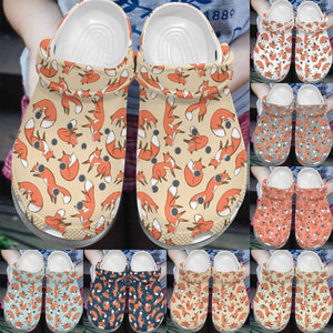 Clog Fox Pattern Personalize Clog, Custom Name, Text, Fashion Style For Women, Men, Kid, Print 3D Whitesole - Love Mine Gifts