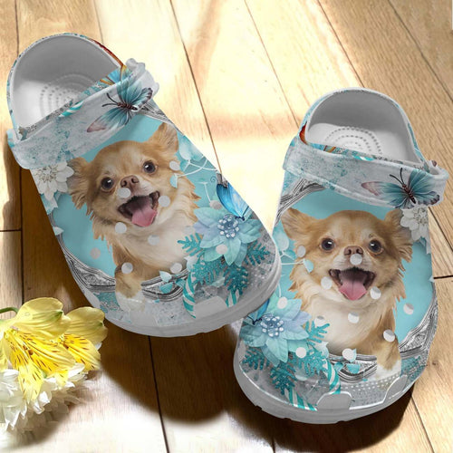 Clog Chihuahua Personalized Clog, Custom Name, Text Chihuahua Blue Butterfly, Fashion Style For Women, Men, Kid, Print 3D - Love Mine Gifts