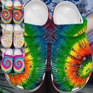 Clog Hippie Personalize Clog, Custom Name, Text, Fashion Style For Women, Men, Kid, Print 3D Whitesole Tie Dye - Love Mine Gifts